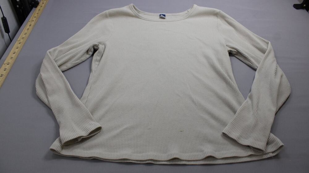 Old Navy T-Shirt Womens XL Beige Crew Neck Long Sleeve Stretch Ribbed